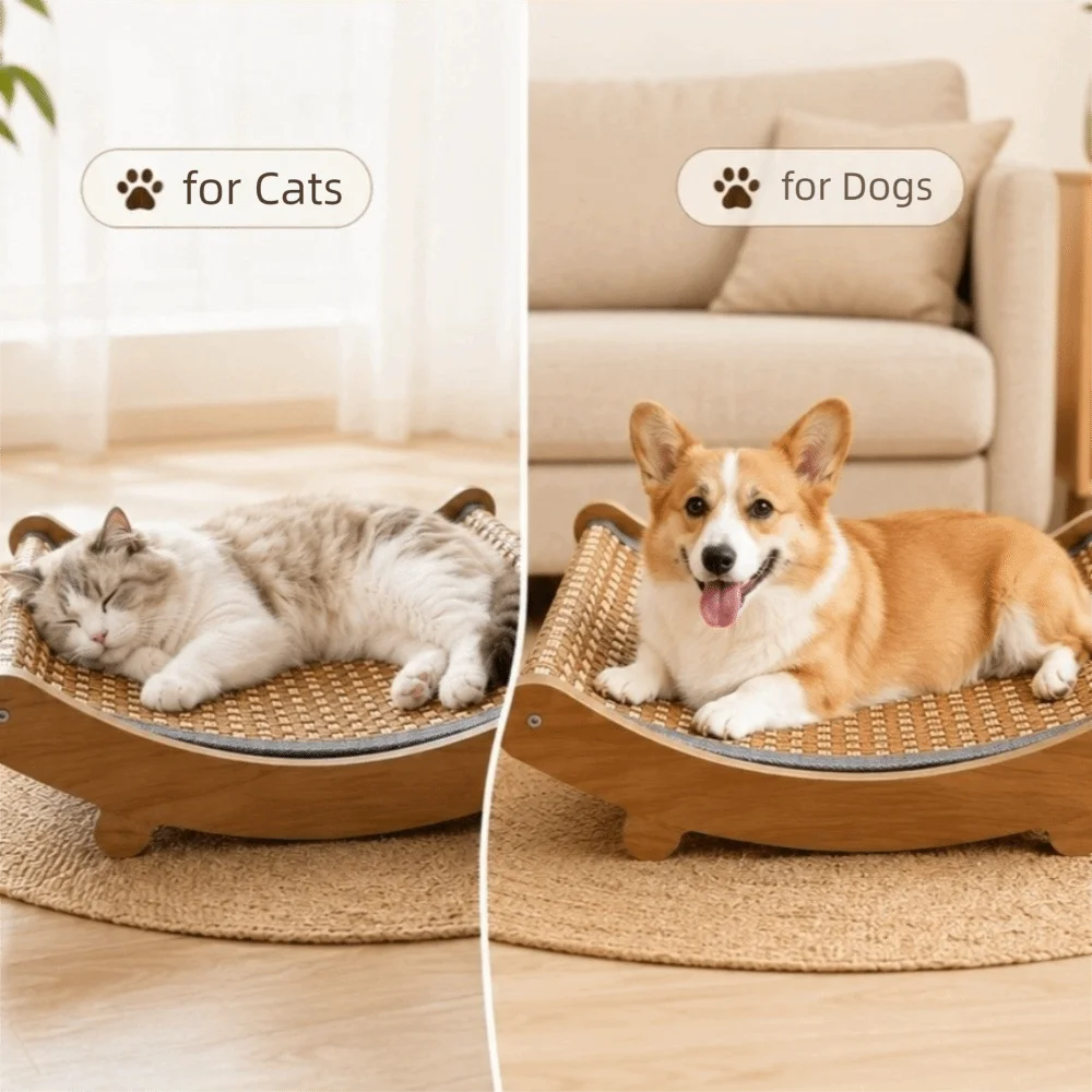 Arc-Shaped Cat Rocking Bed with Scratching Pad