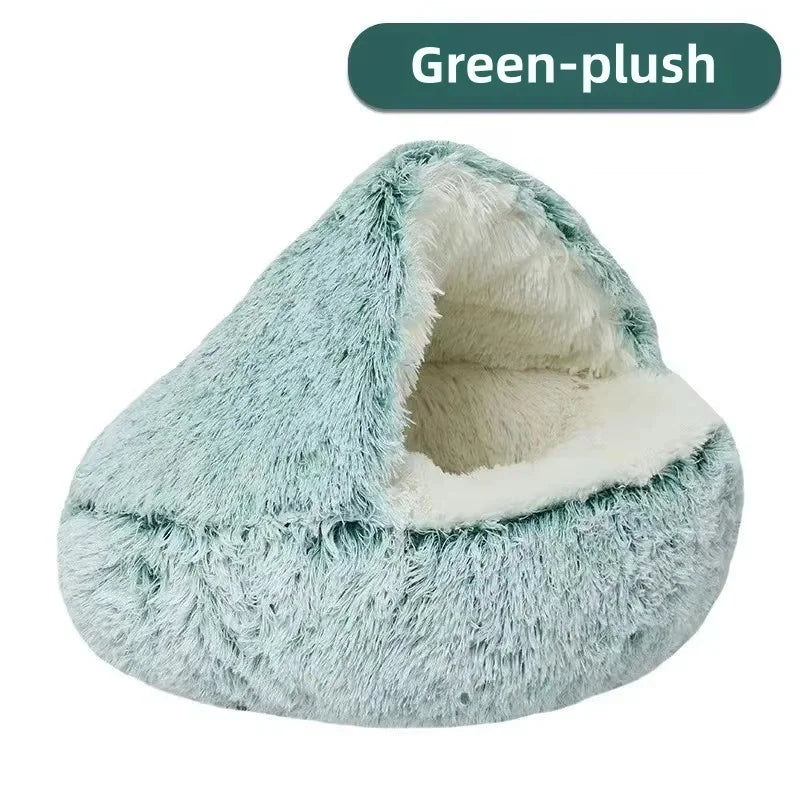 Winter Plush Pet Cave Bed with Soft Fleece Interior