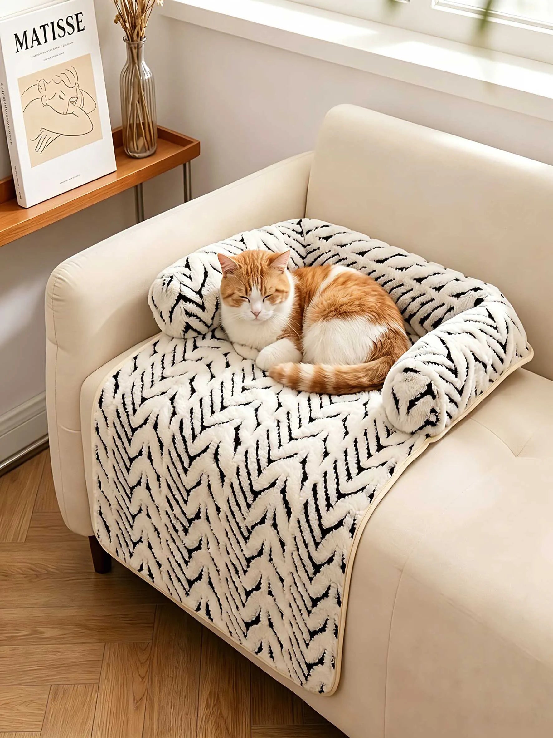 Soft Plush Pet Sofa Bed with Anti-Slip Bolsters