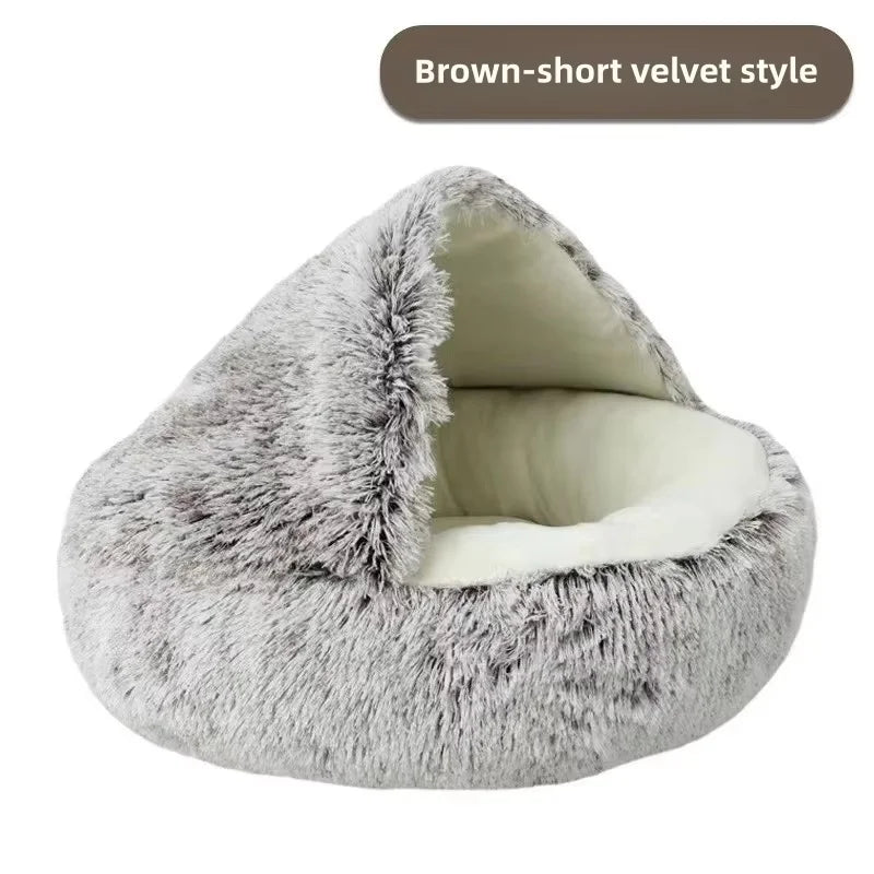 Winter Plush Pet Cave Bed with Soft Fleece Interior