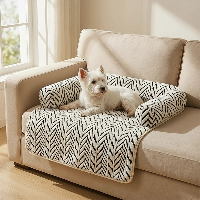 Soft Plush Pet Sofa Bed with Anti-Slip Bolsters