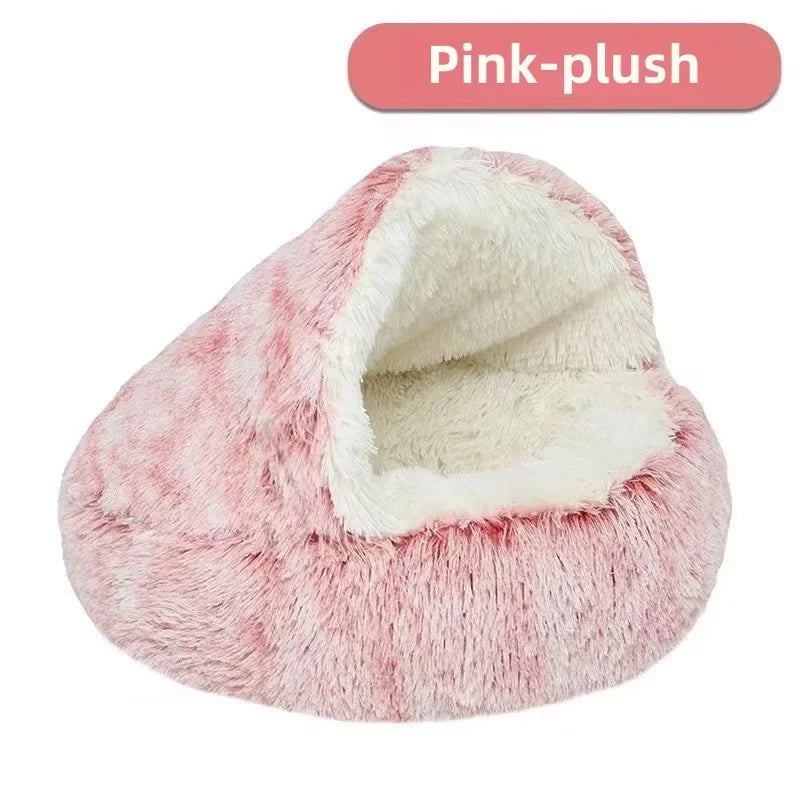 Winter Plush Pet Cave Bed with Soft Fleece Interior