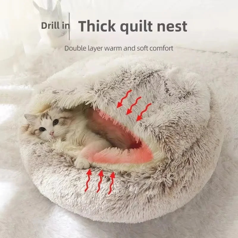 Winter Plush Pet Cave Bed with Soft Fleece Interior