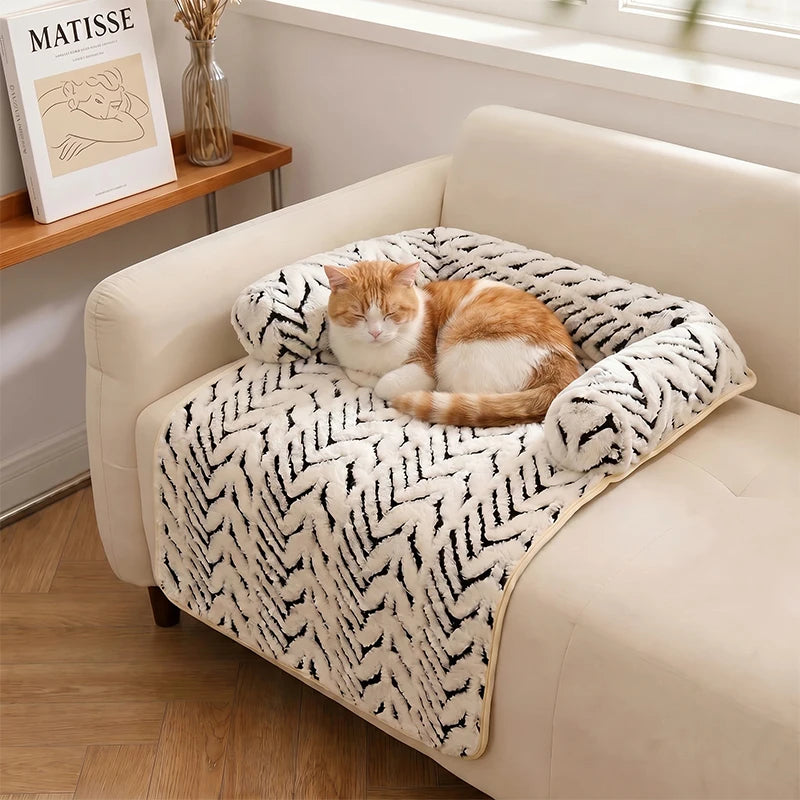 Soft Plush Pet Sofa Bed with Anti-Slip Bolsters