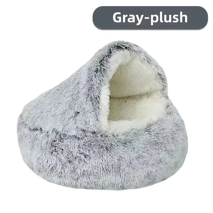 Winter Plush Pet Cave Bed with Soft Fleece Interior