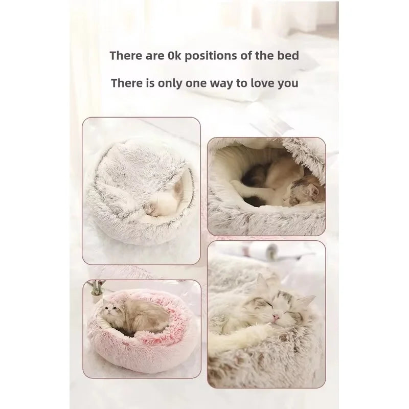 Winter Plush Pet Cave Bed with Soft Fleece Interior