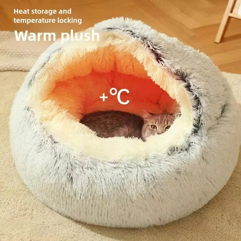 Winter Plush Pet Cave Bed with Soft Fleece Interior
