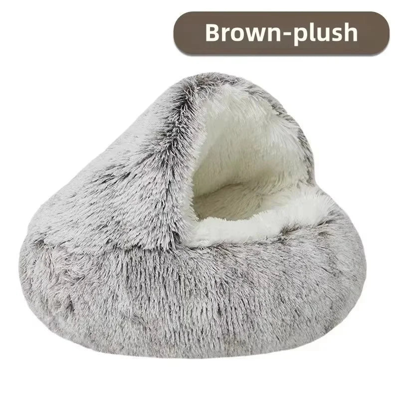 Winter Plush Pet Cave Bed with Soft Fleece Interior