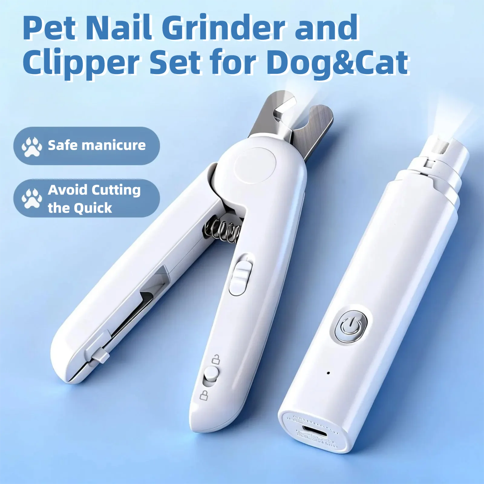 Rechargeable Pet Nail Grinder & Clipper with LED Light