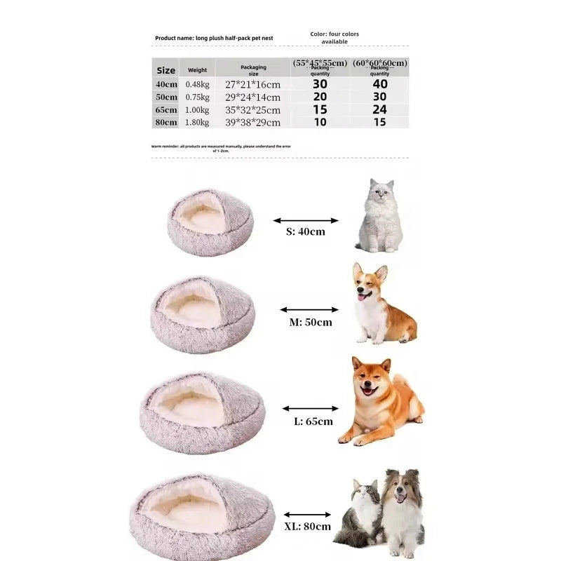 Winter Plush Pet Cave Bed with Soft Fleece Interior