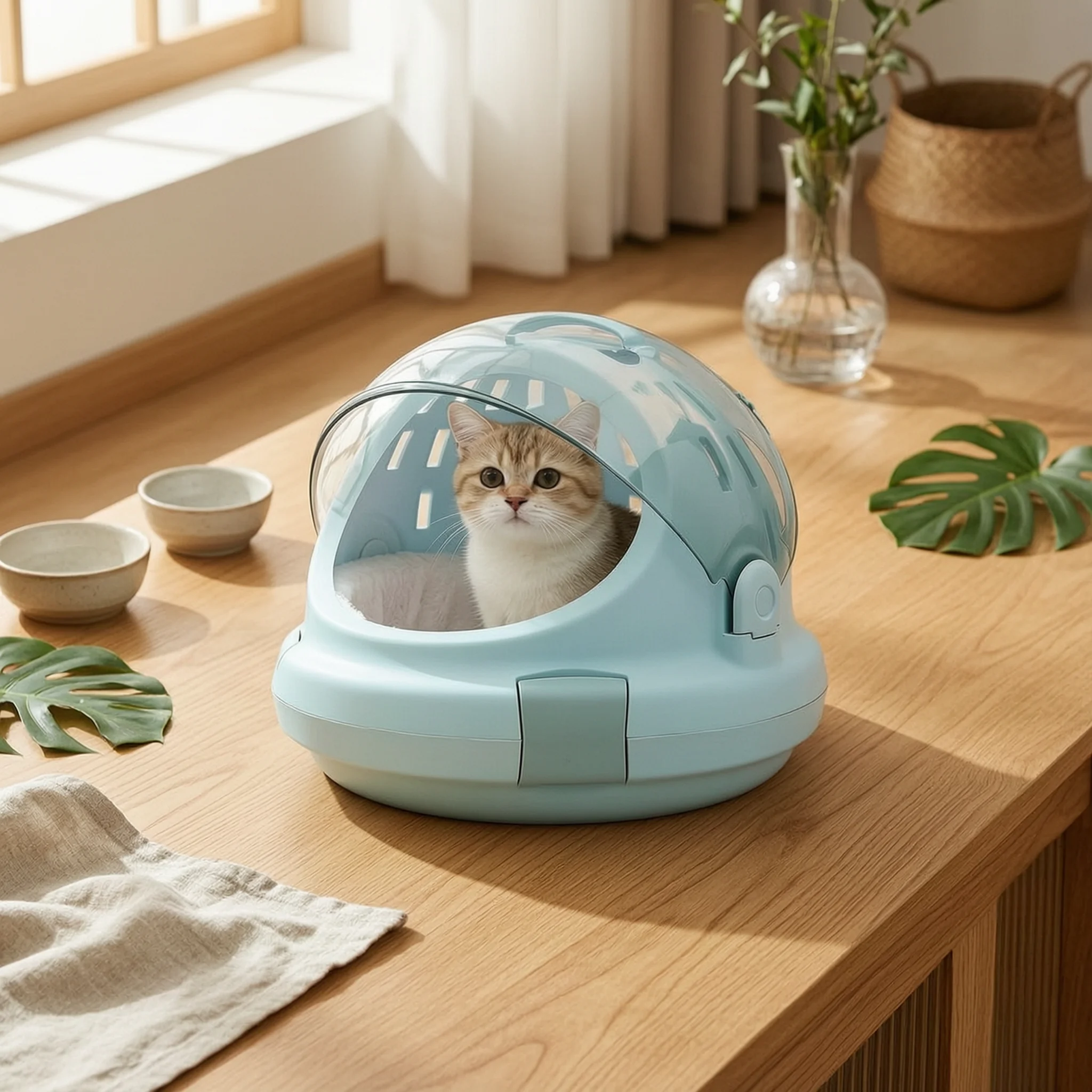 Hard-Shell Cat Carrier Cotton Mat Animal Transport