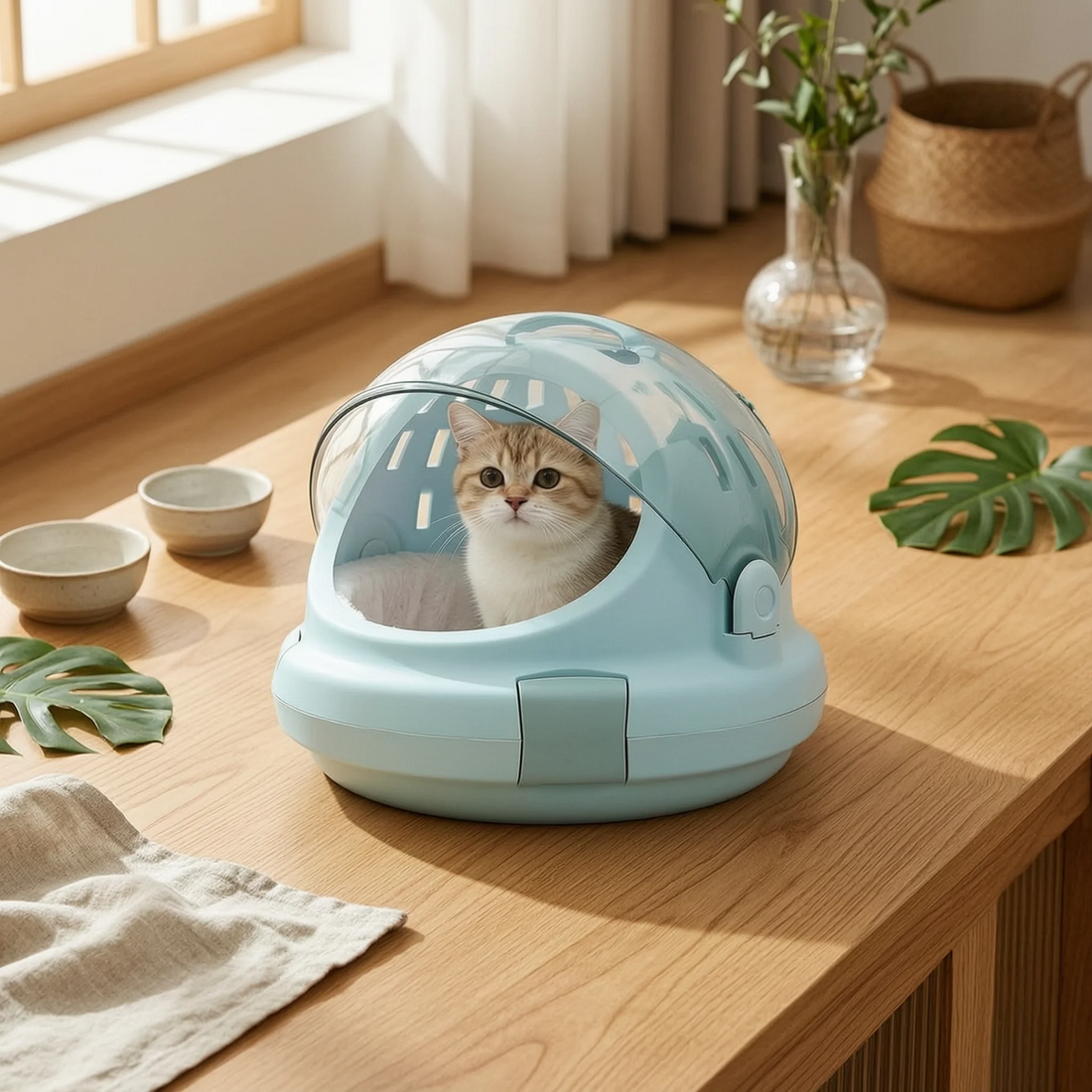 Hard-Shell Cat Carrier Cotton Mat Animal Transport