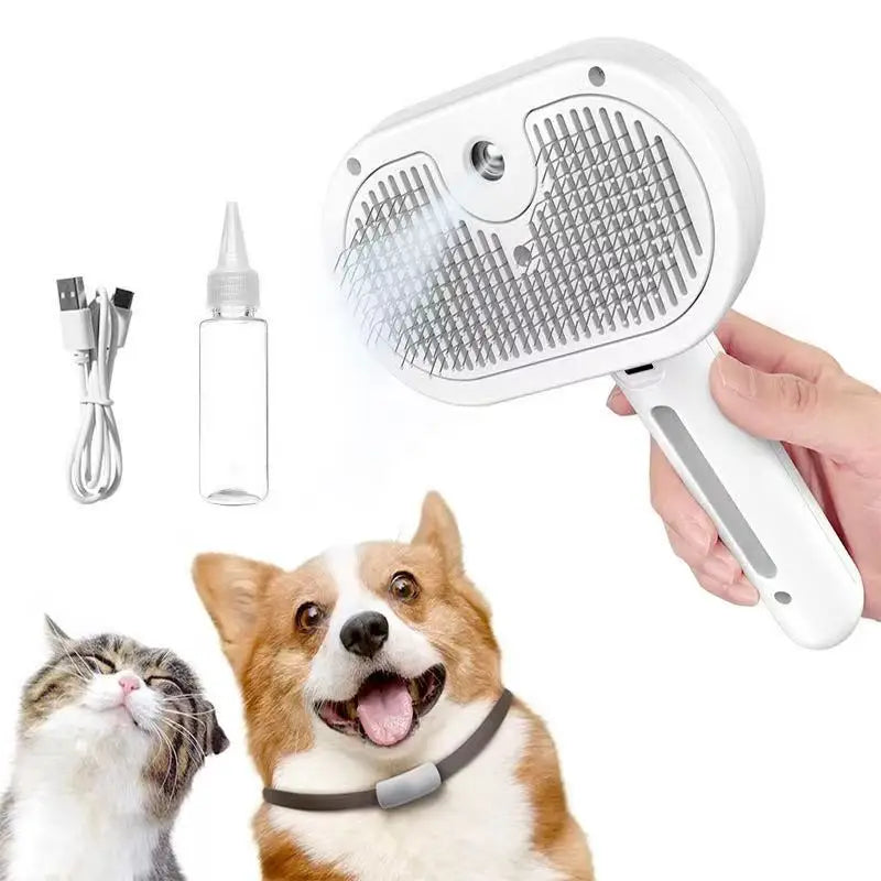 Self-Cleaning Steam Pet Grooming Brush with Spray