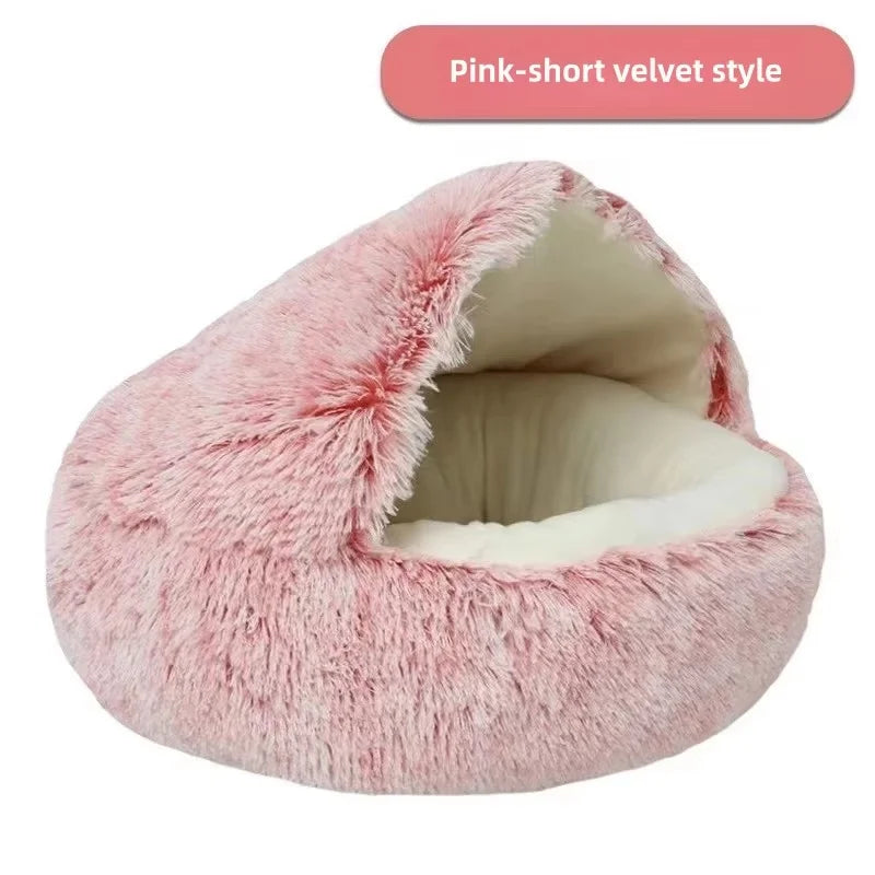Winter Plush Pet Cave Bed with Soft Fleece Interior