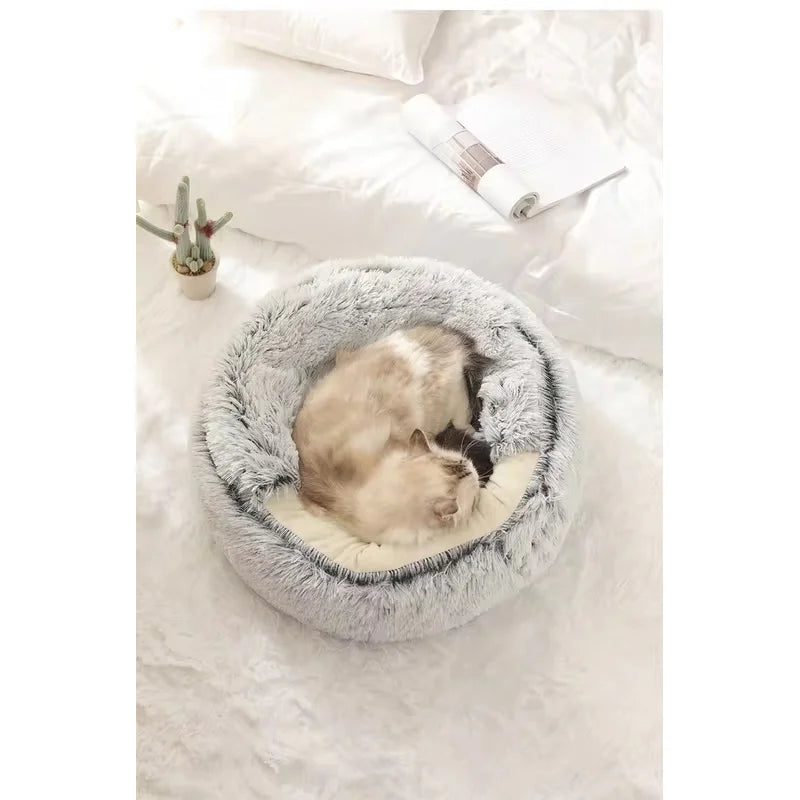 Winter Plush Pet Cave Bed with Soft Fleece Interior