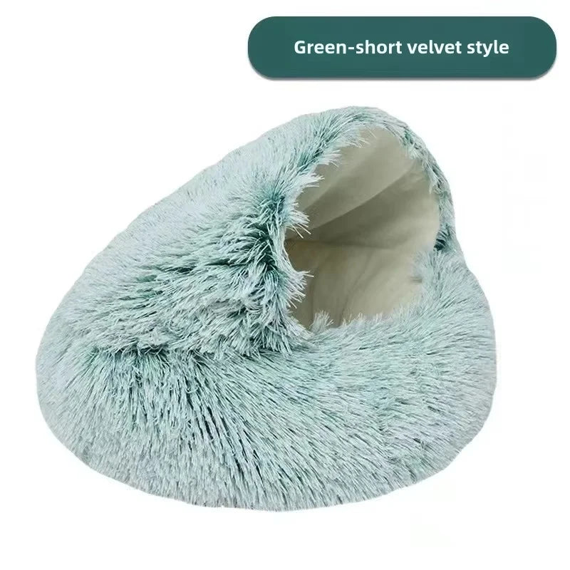Winter Plush Pet Cave Bed with Soft Fleece Interior