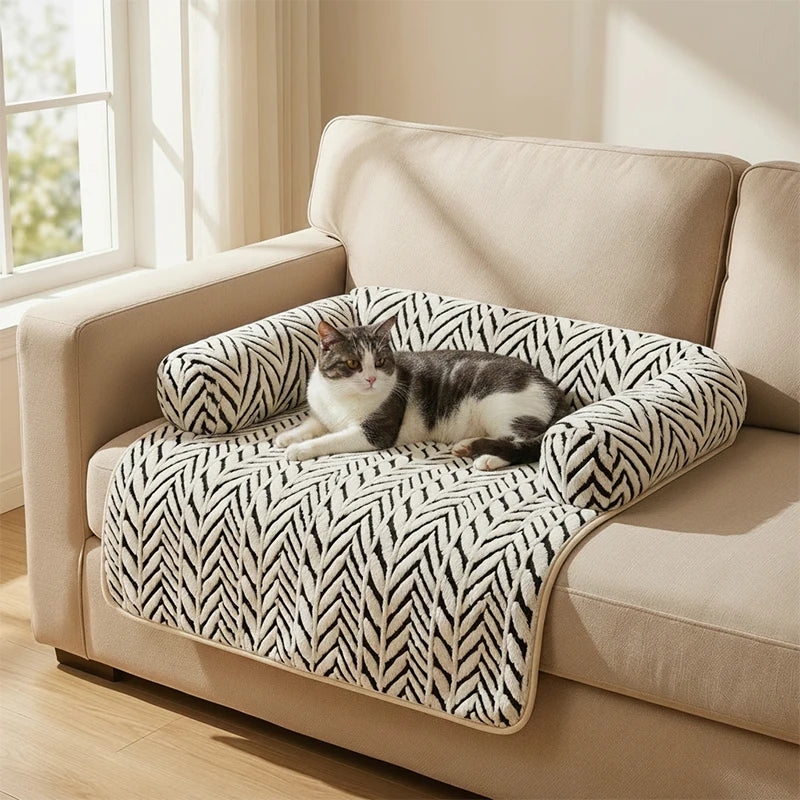 Soft Plush Pet Sofa Bed with Anti-Slip Bolsters