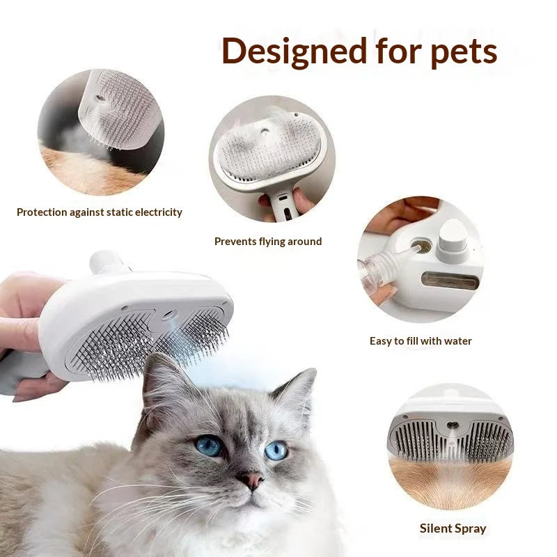 Self-Cleaning Steam Pet Grooming Brush with Spray