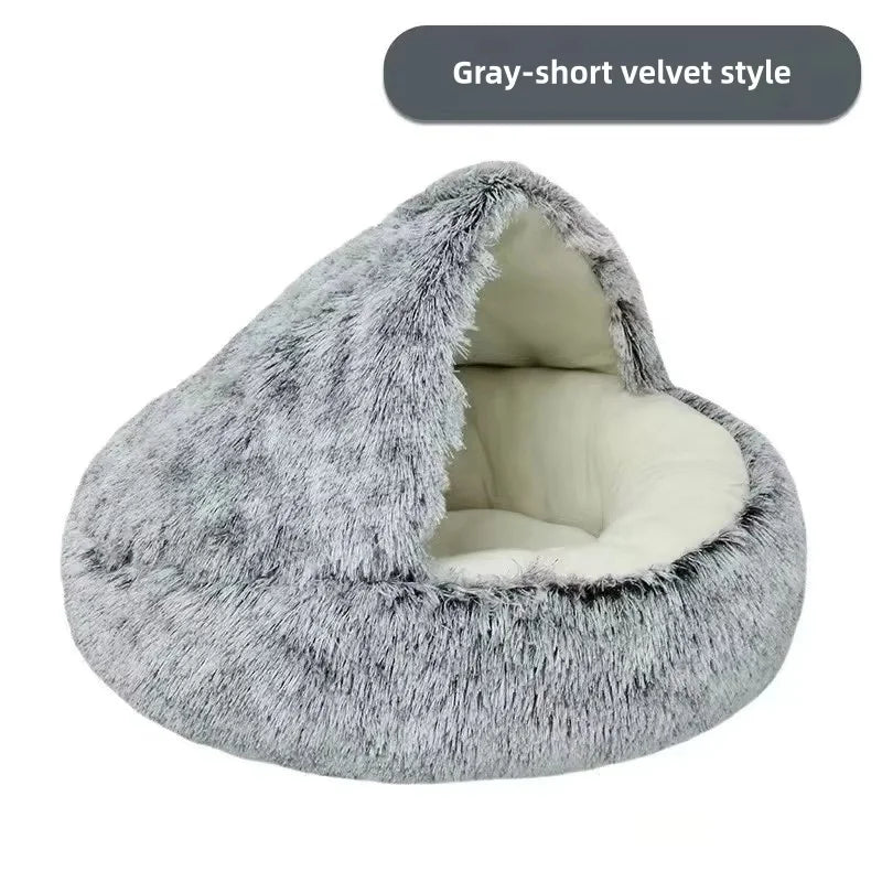 Winter Plush Pet Cave Bed with Soft Fleece Interior